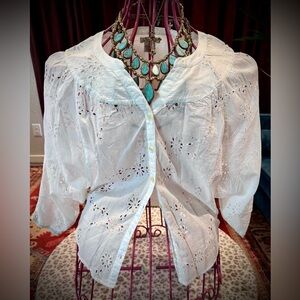 Lucky White Eyelet Button-Up Blouse